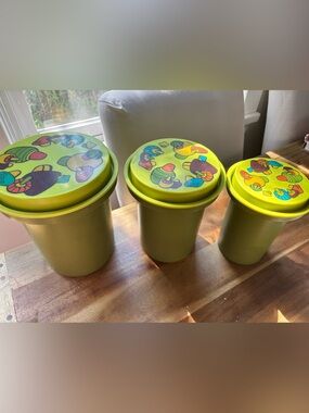 Vintage Rubbermaid mushroom canister set